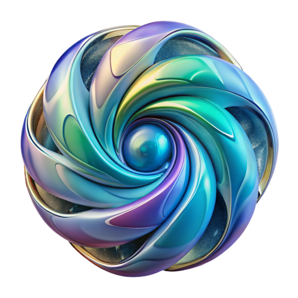 magnificent artistic Abstract Swirling 3D Render Iridescent, Metallic, Orb high quality png