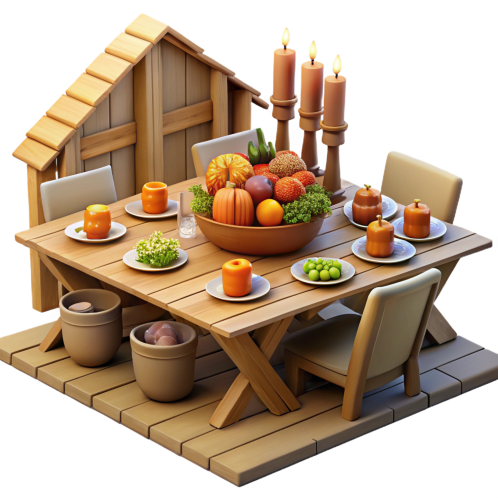 Autumn Harvest Table Setting Candles, Fruits, and Vegetables png