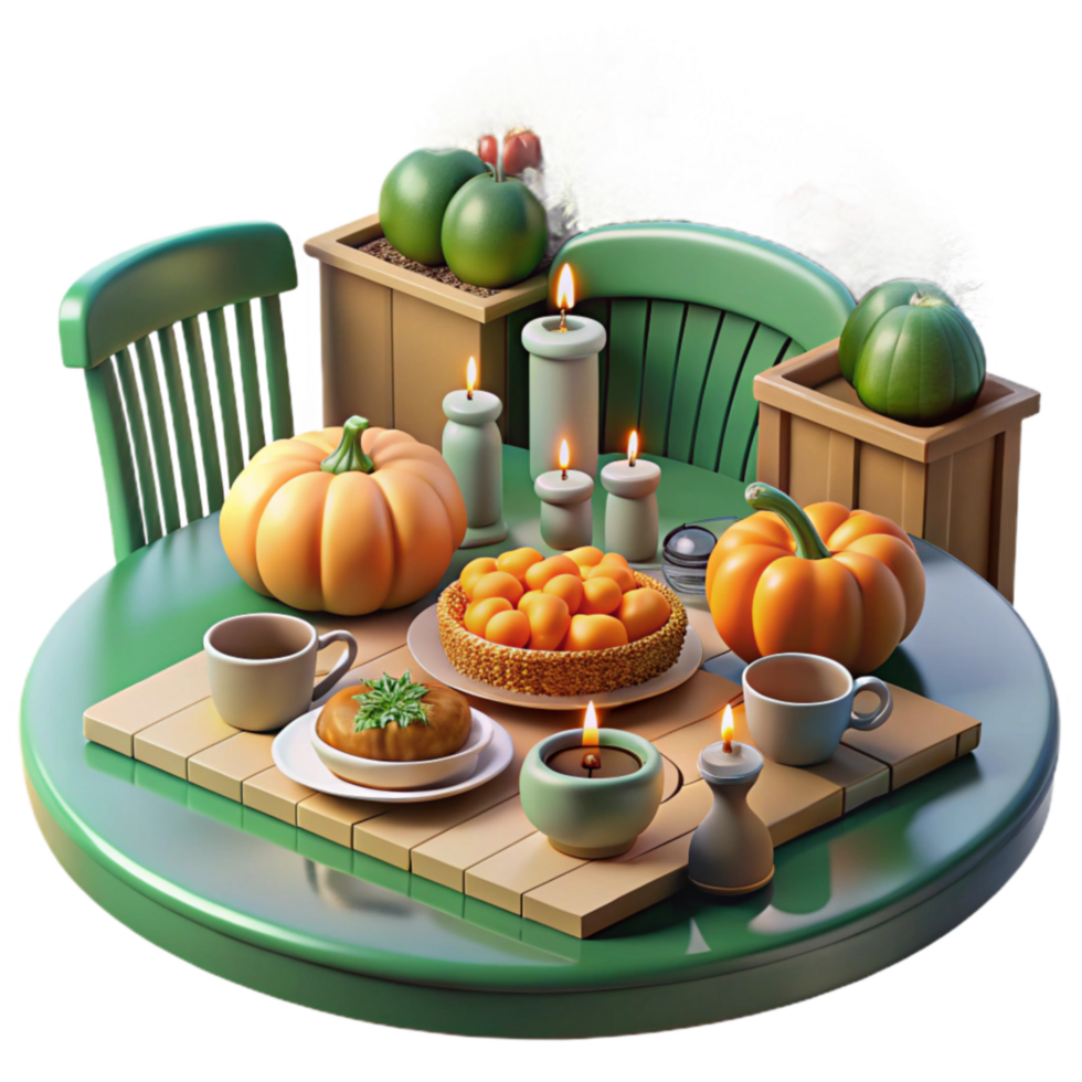Autumn Table Setting Pumpkins, Candles, and Treats png