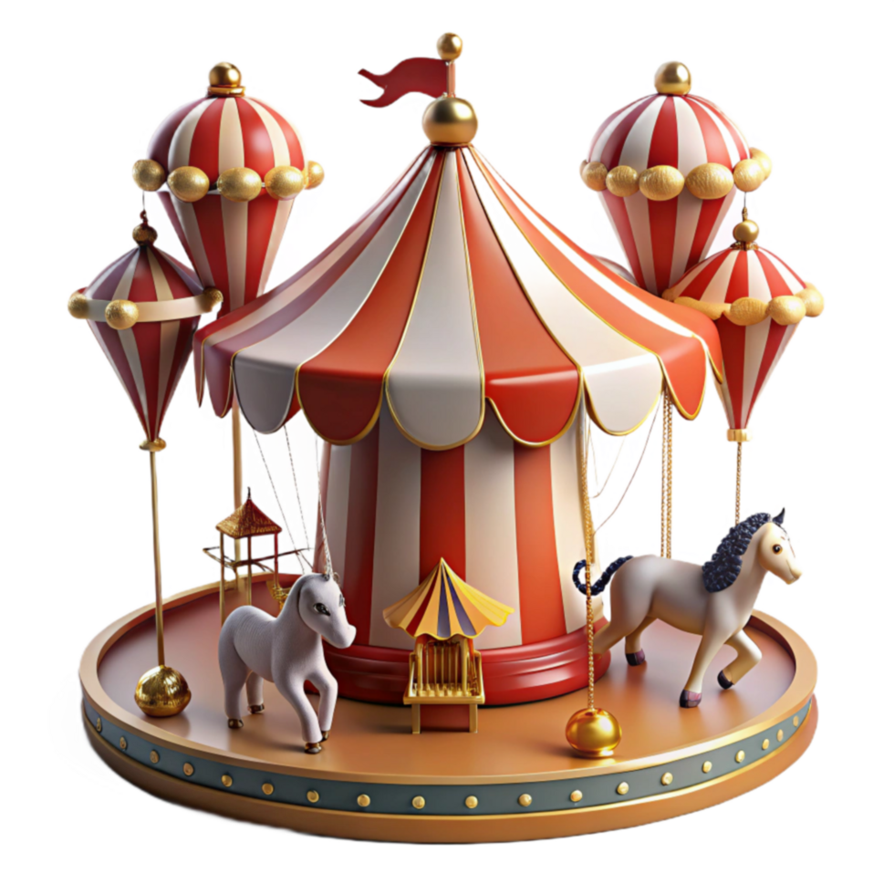 Whimsical Carousel with Unicorns and Striped Tent png