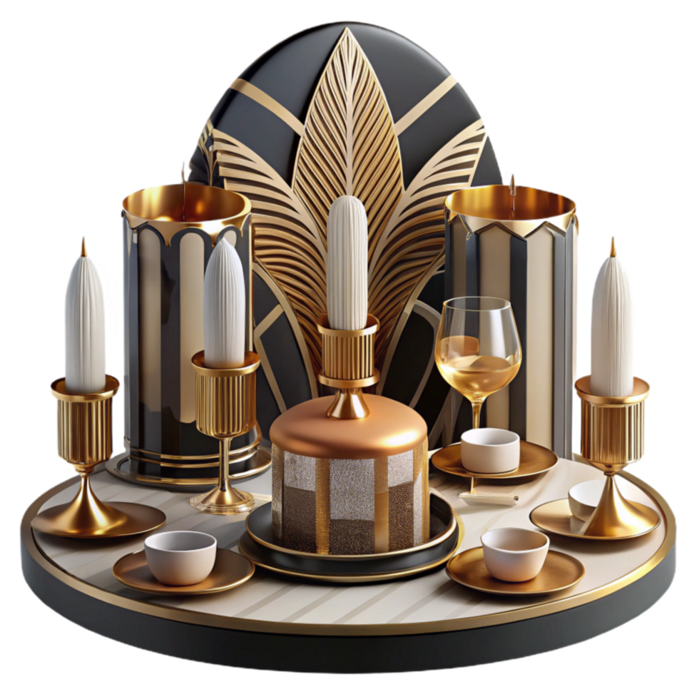 stunning contemporary Art Deco Candles, Cake, Wine Table Setting original png