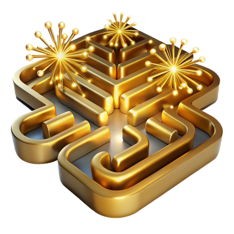 impressive minimalist Golden Maze with Fireworks A 3D Puzzle 4K png
