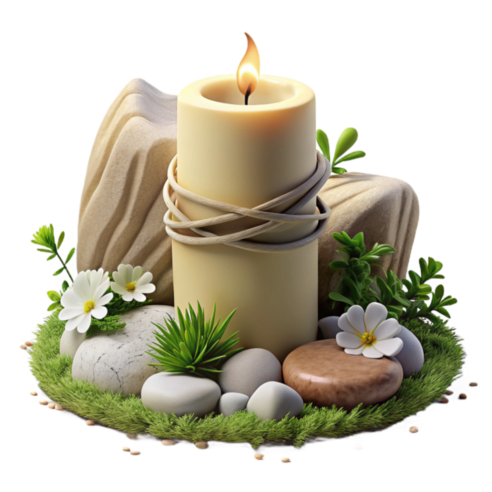 extraordinary abstract Serene Candle with Stones and Flowers high resolution png