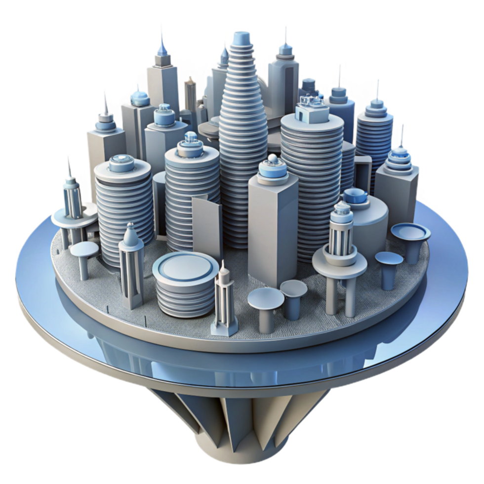 Futuristic Cityscape A 3D Model of a Floating Metropolis png