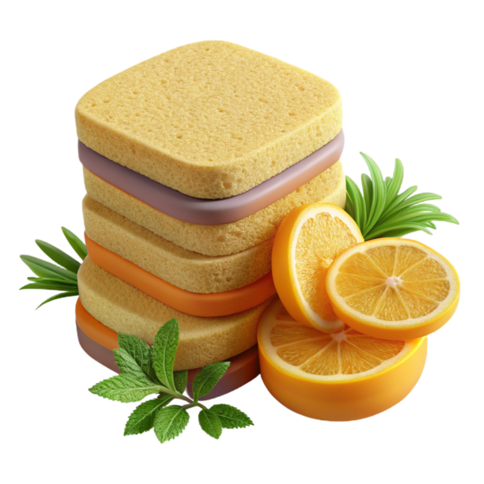beautiful rustic Citrus-Scented Cleaning Sponges Stackable Refreshing exclusive png