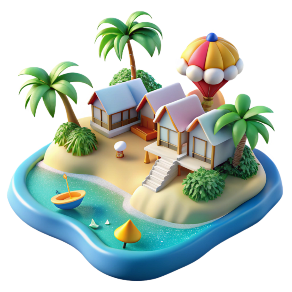 impressive artistic Tropical Island Getaway Beach Houses, Palms, and Fun genuine png