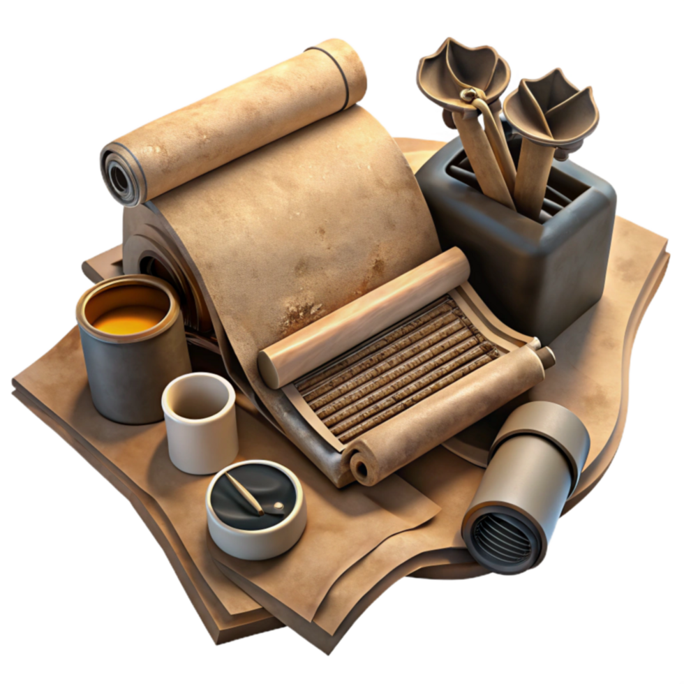 stunning contemporary Ancient Scrolls, Compass, Inkwell Exploration Discovery high quality png