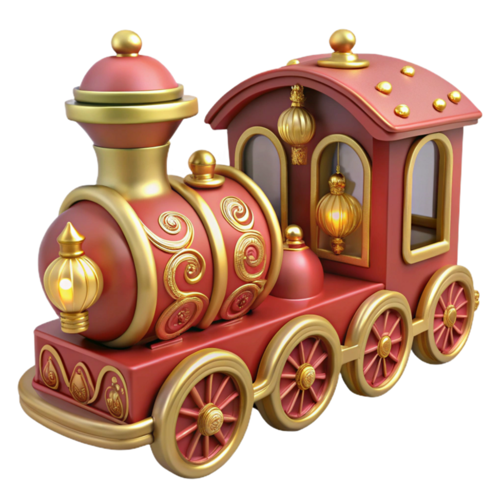 beautiful classic Ornate Red and Gold Toy Train with Lanterns original png