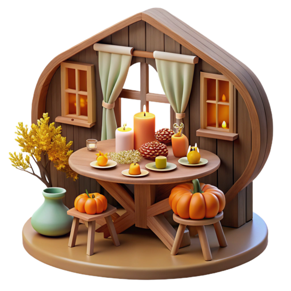 wonderful abstract Autumn Harvest Table Cozy 3D Render of Fall Scene original png