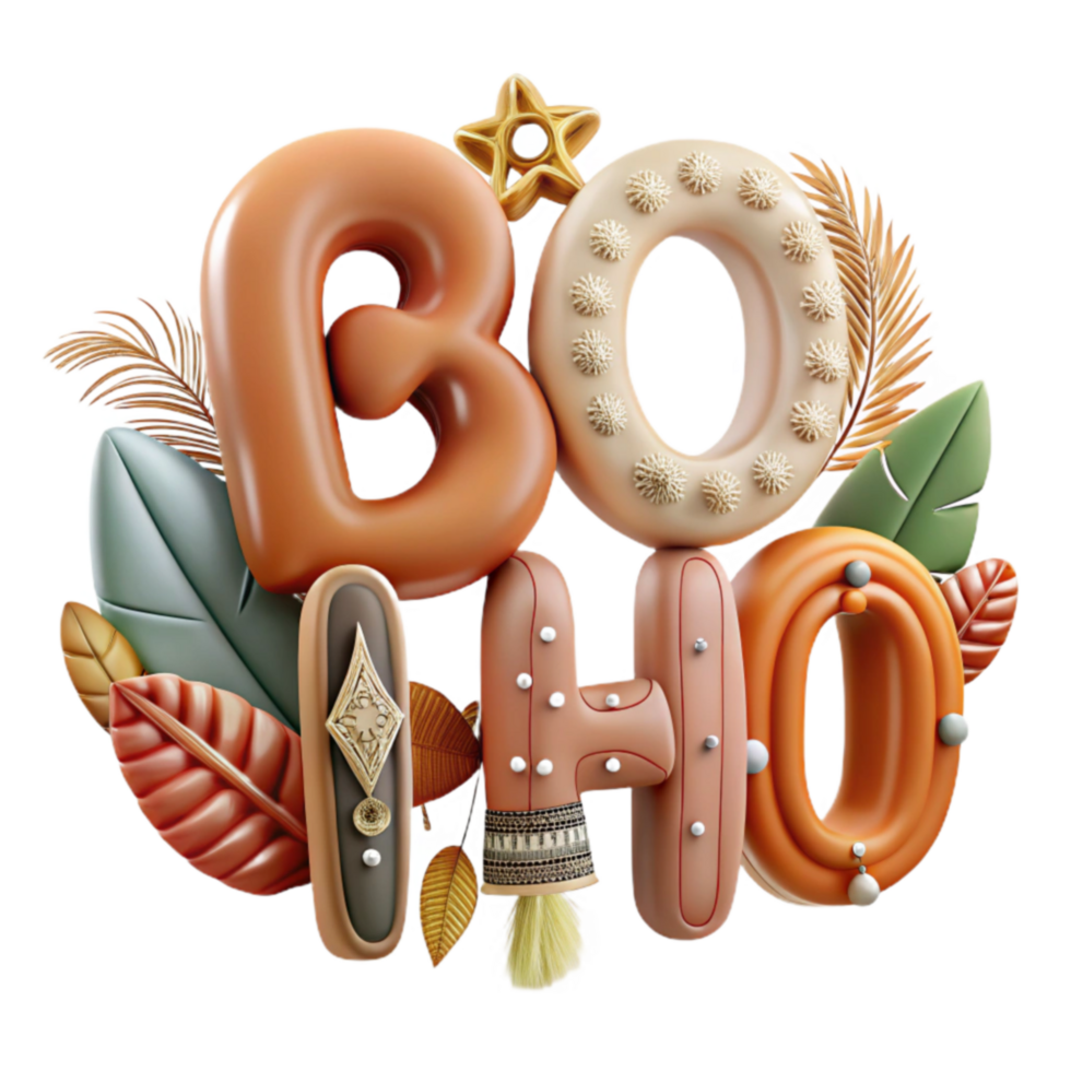 vibrant modern Boho Style 3D Render of Autumnal Leaves Decorative Elements high quality png