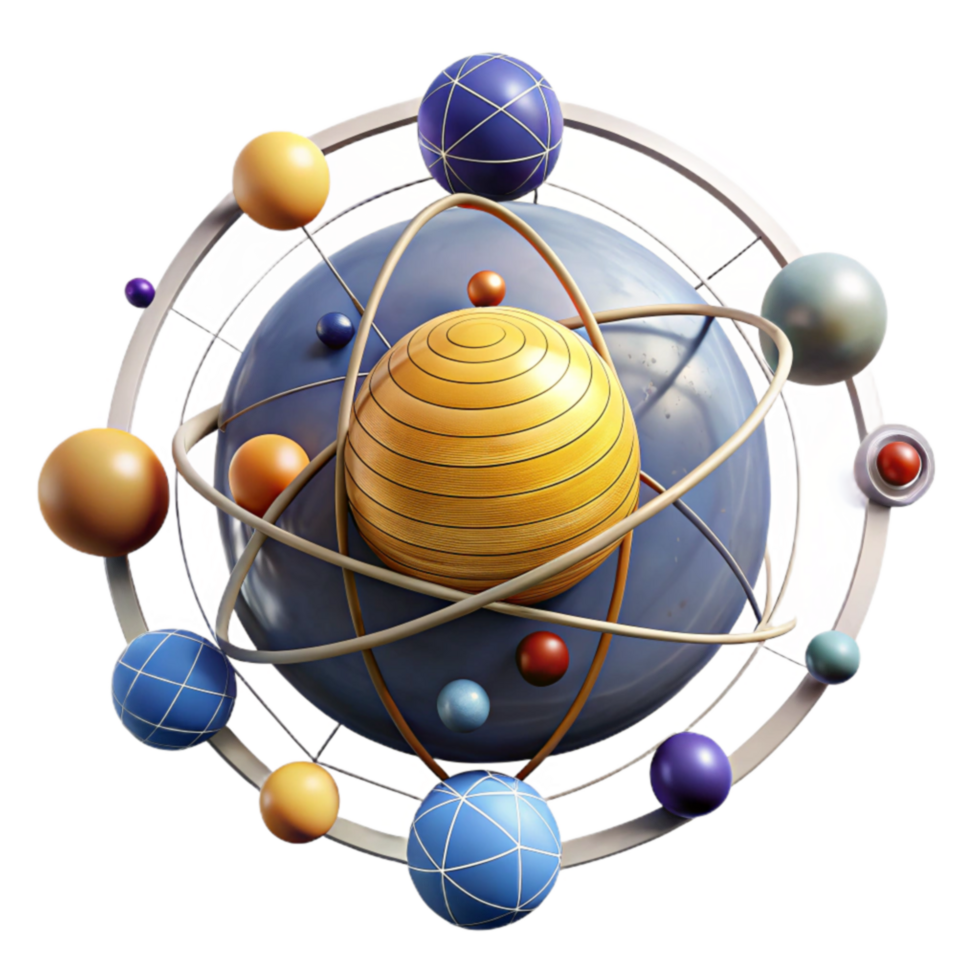 vibrant modern Atomic Model Exploring Subatomic Particles Orbits 4K png