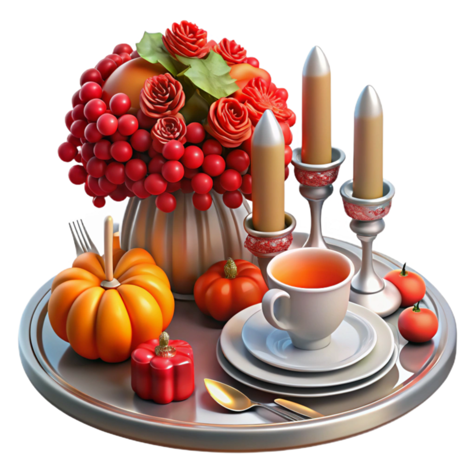 extraordinary minimalist Autumn Harvest Table Setting Candles, Pumpkins, and Tea authentic png