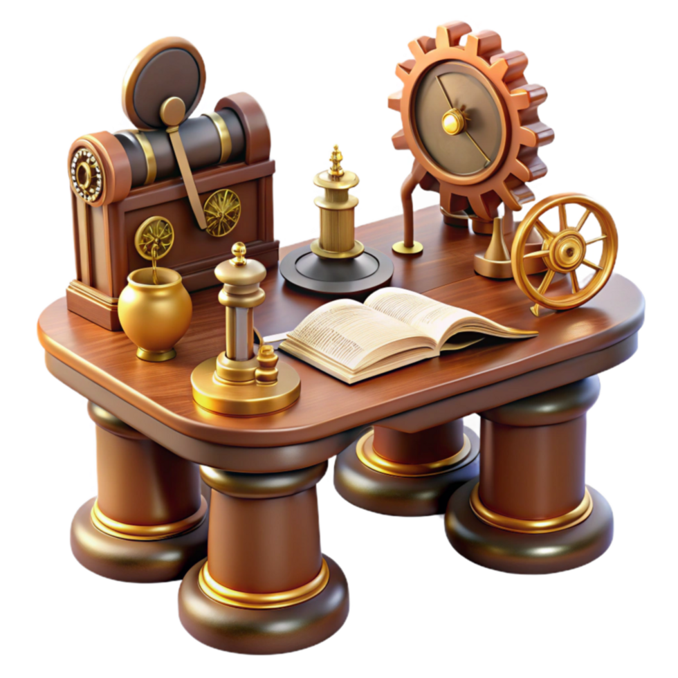 Steampunk Tabletop Contraptions Gears, Gadgets, and Golden Accents png