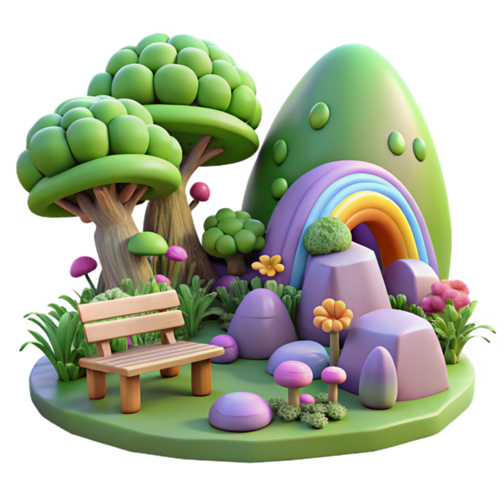 Enchanted Rainbow Park 3D Render of Fantasy Landscape png