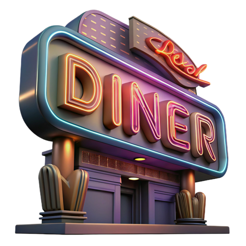 Retro Diner Neon Sign Nighttime Restaurant Scene png