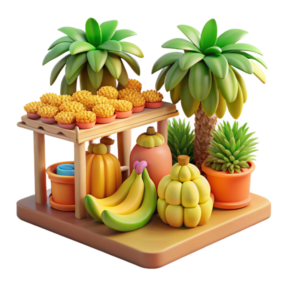 Tropical Fruit Stand 3D Render png