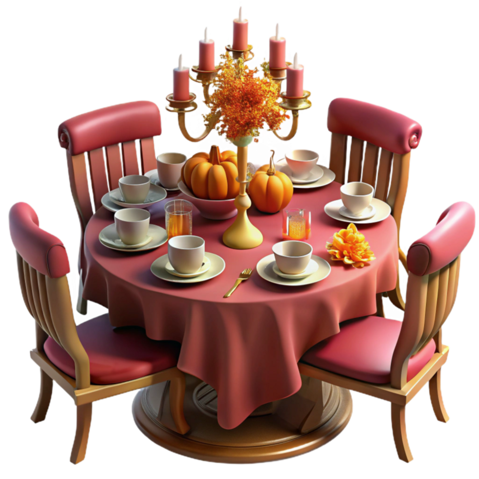 serene creative Autumn Harvest Table Setting Pumpkins, Candles, and Fall Decor high quality png