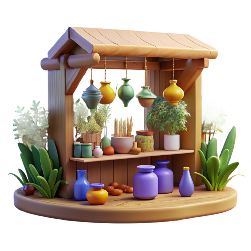 extraordinary contemporary Herbalists Wooden Booth Potions, Plants, and Jars genuine png