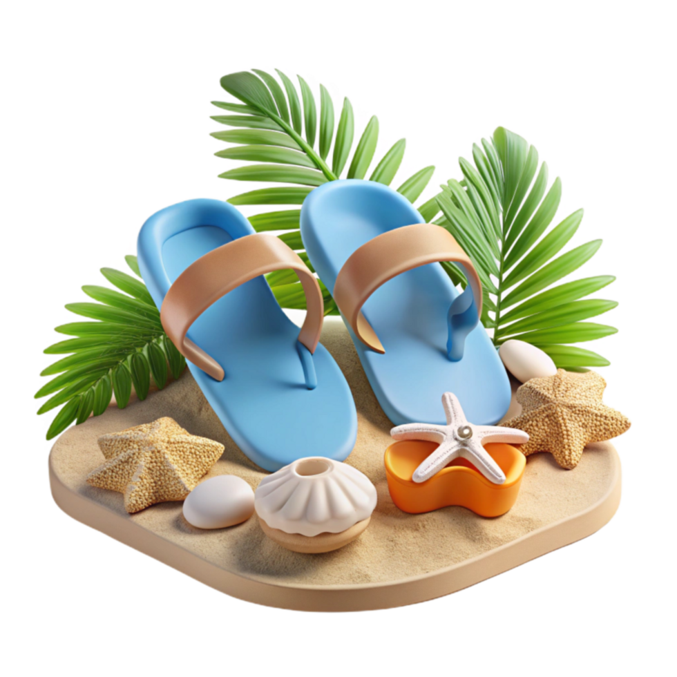 magnificent modern Summer Vacation Beach Sandals, Palm Leaves, Seashells exclusive png