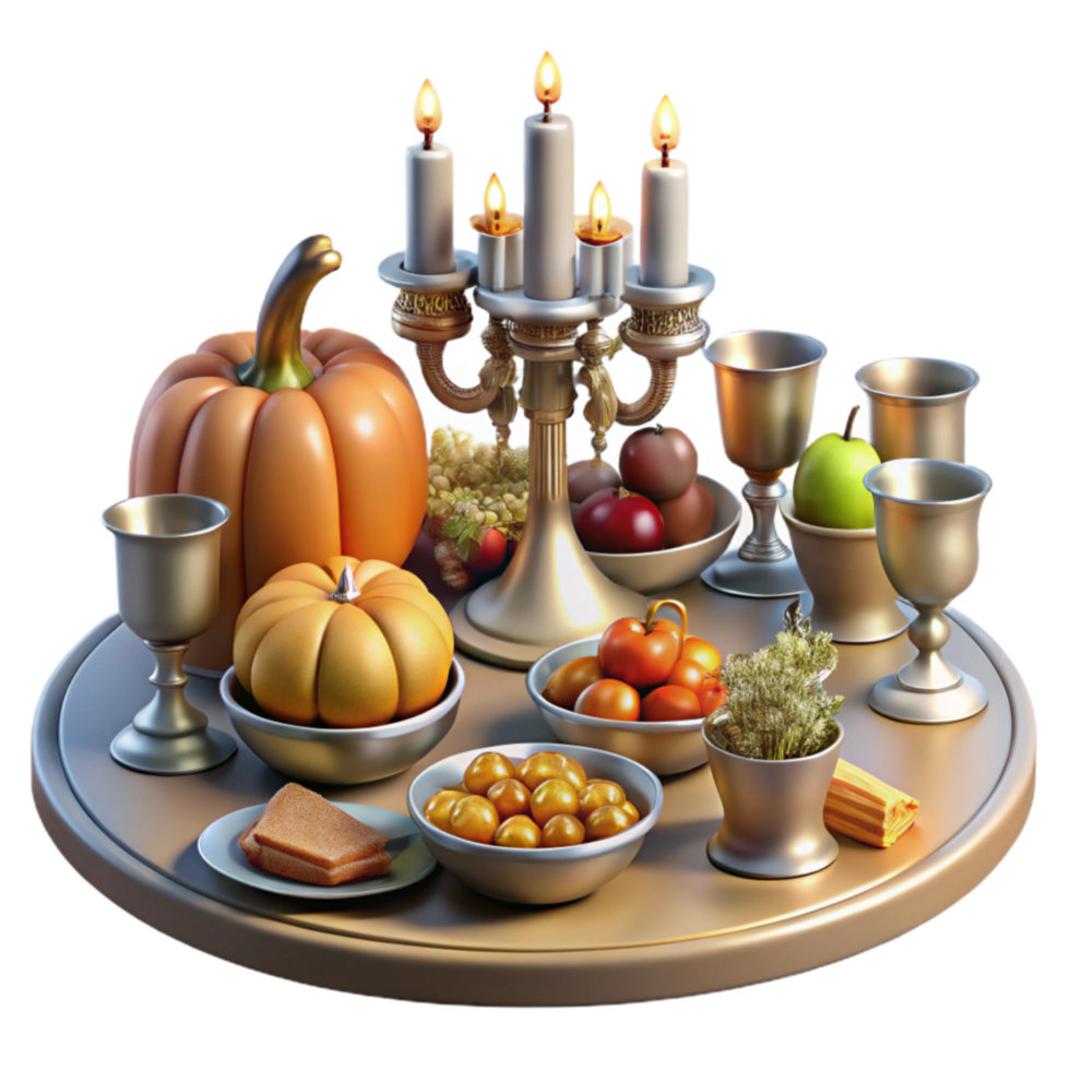 Autumn Harvest Table Setting Pumpkins, Candles, Fruit png