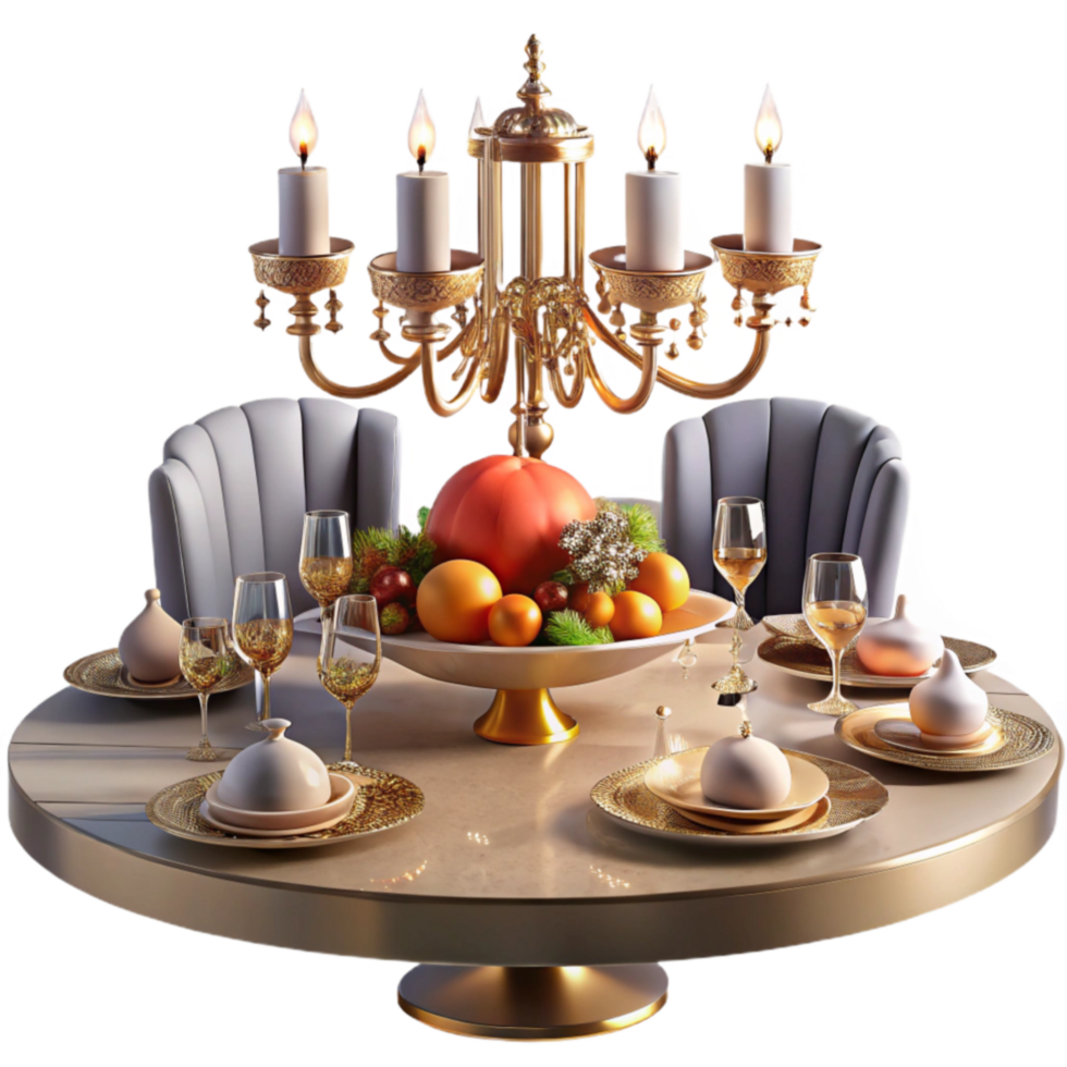 serene creative Elegant Dinner Party Table Setting with Candles and Fruit authentic png