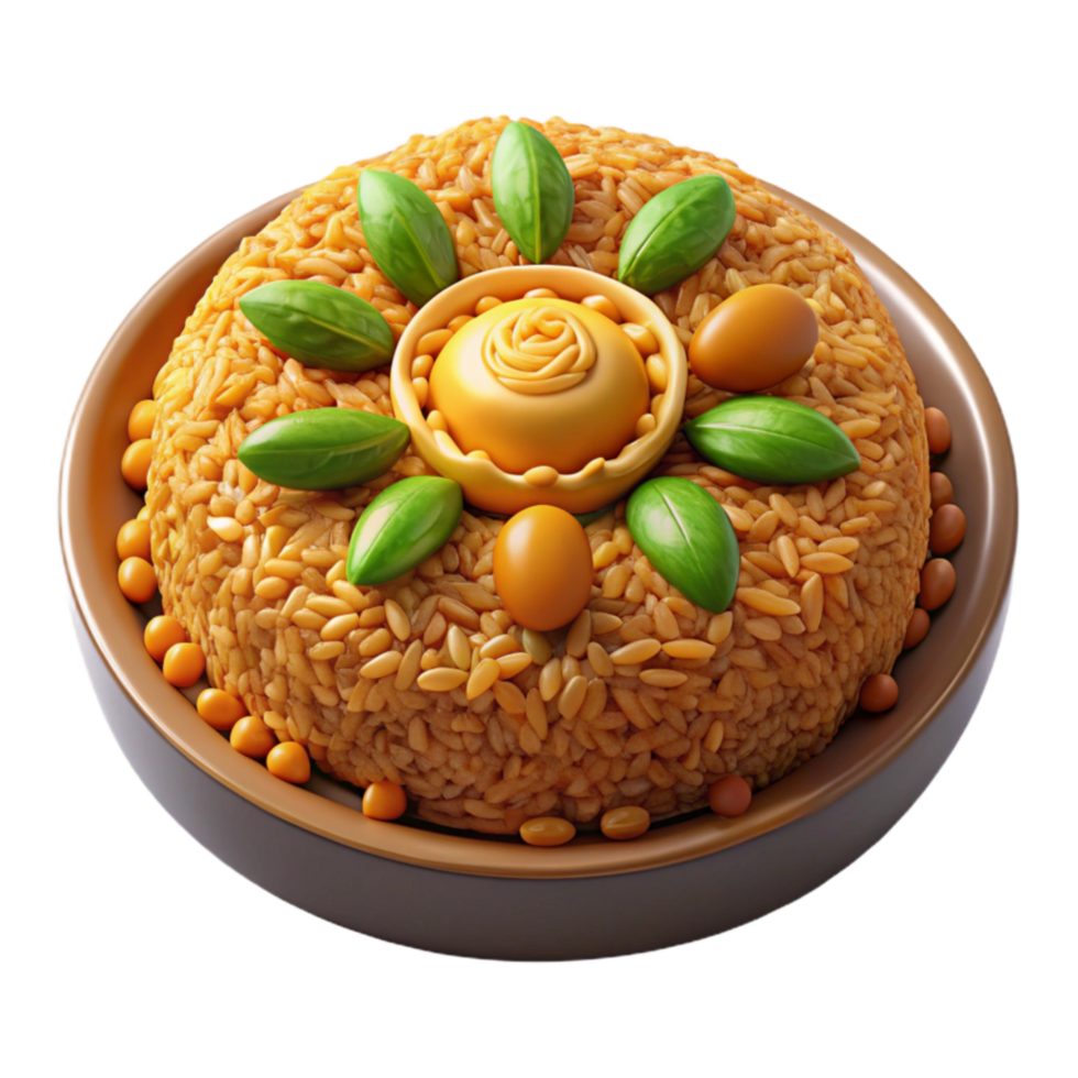 Golden Rice Bowl Aromatic Grain Dish with Garnish png