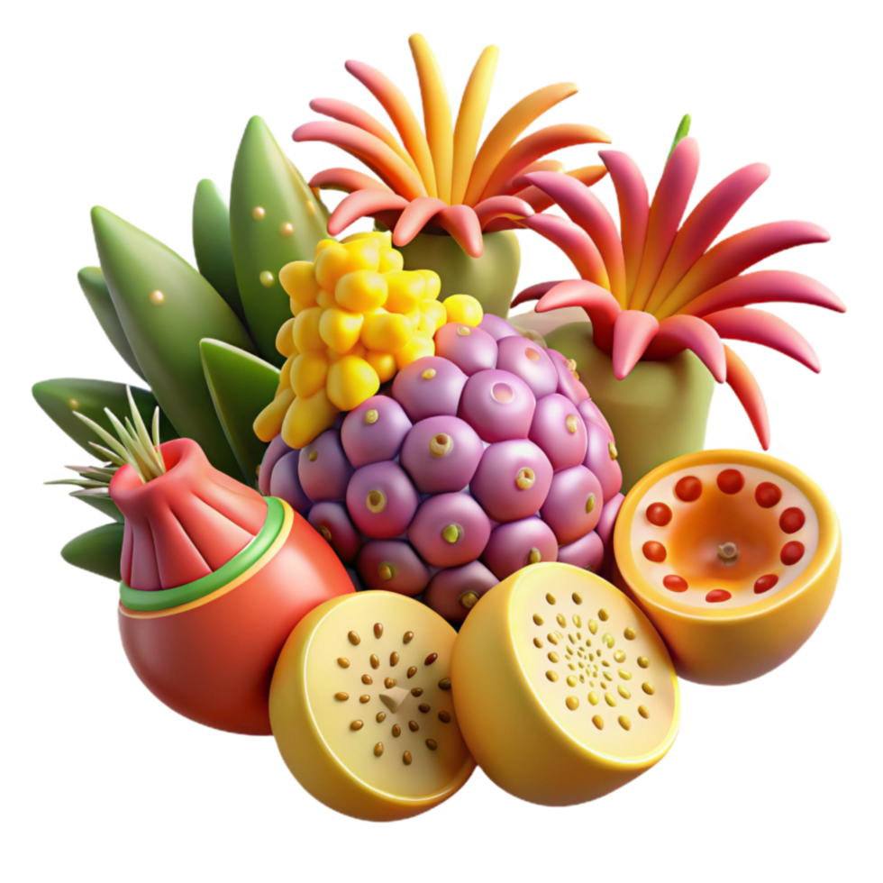 Vibrant Tropical Fruit Flora 3D Render png