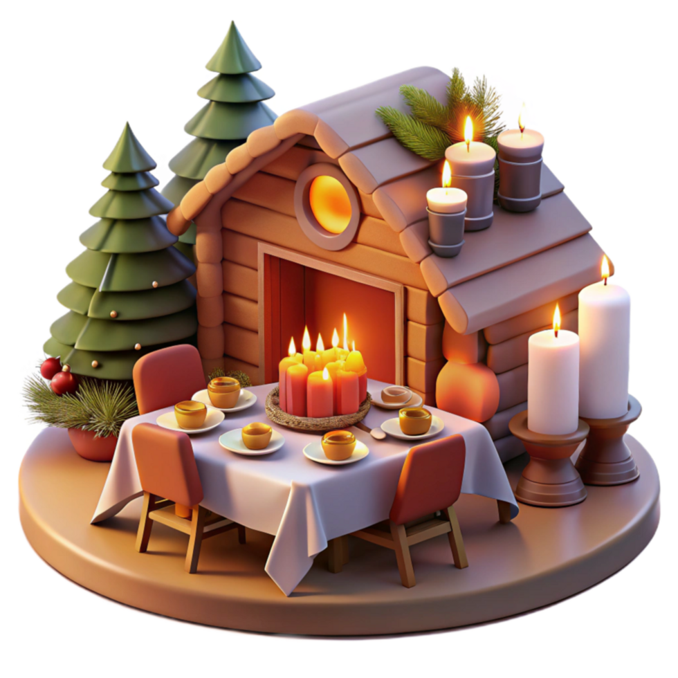 vibrant contemporary Cozy Cabin Christmas Eve Dinner detailed png