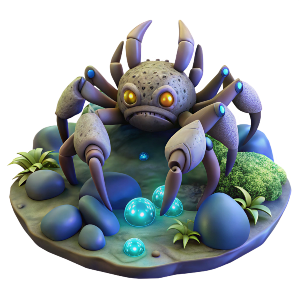 Cybernetic Crab Creature in Glowing Habitat png