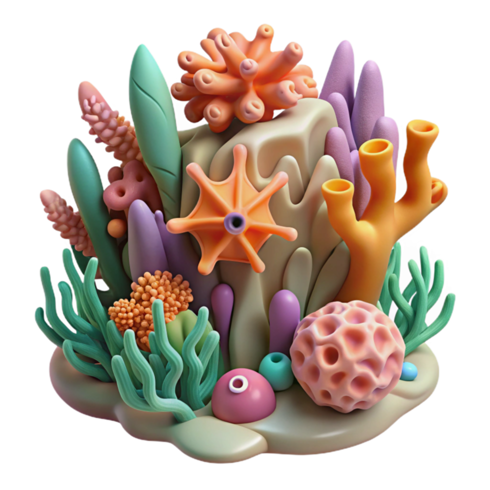 beautiful classic Vibrant 3D Coral Reef Scene Ocean Life, Underwater World, Sea Plants, Aquatic Ecosystem authentic png