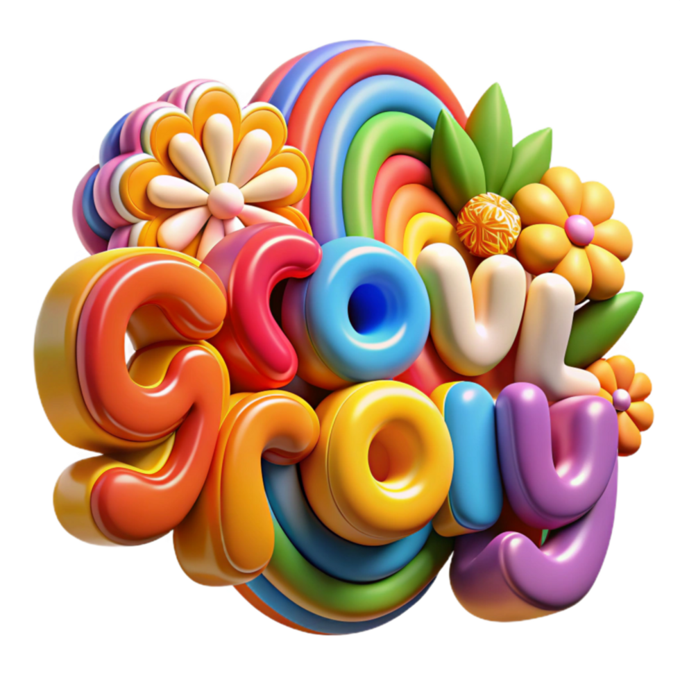 Groovy Rainbow Colorful 3D Floral Design png