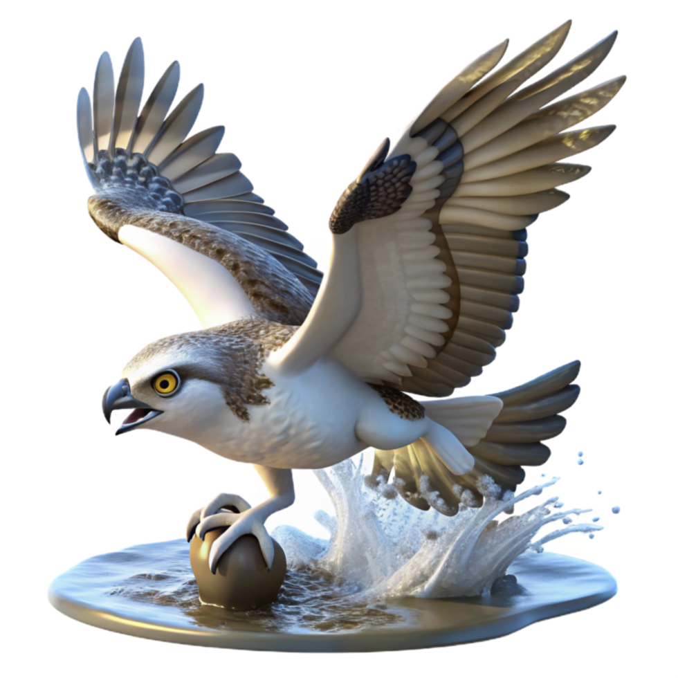 impressive classic Osprey Catching Fish 3D Render of Bird in Action 4K png