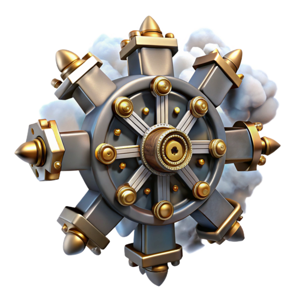 Radial Engine Steampunk Gear, Mechanical Design, 3D Render png
