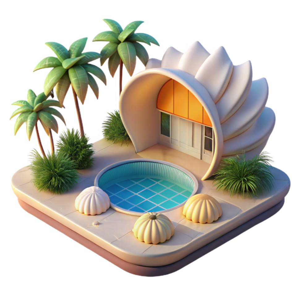 stunning rustic Palm Trees, Pool, Modern House Tropical Getaway original png