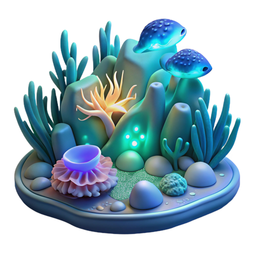 wonderful abstract Glowing Ocean Reef 3D Render of Underwater Scene premium png