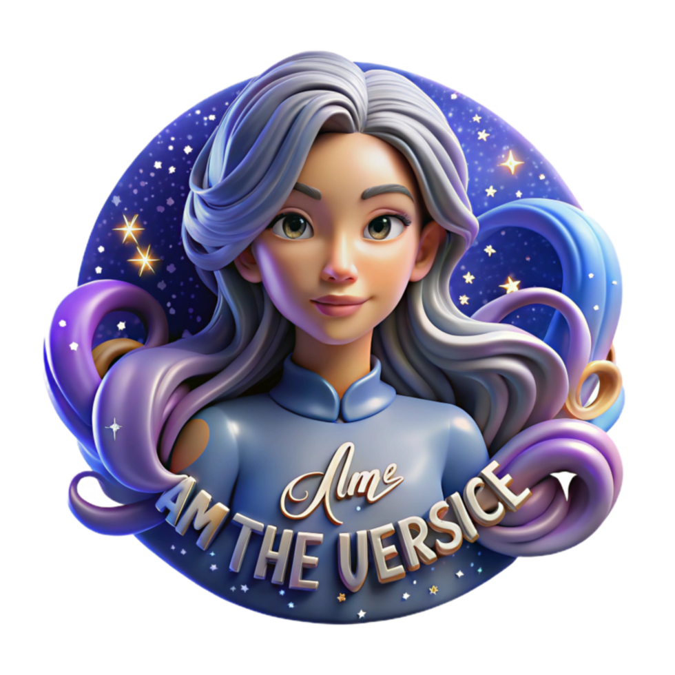 3D Animated Girl in Universe, Cosmic Hair png
