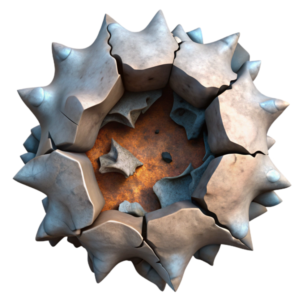 Fractured Orb Abstract 3D Render of Rusted Core png