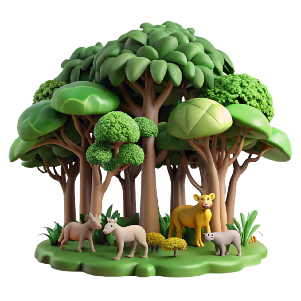 vibrant creative Wildlife in Lush Green Forest 3D Render original png