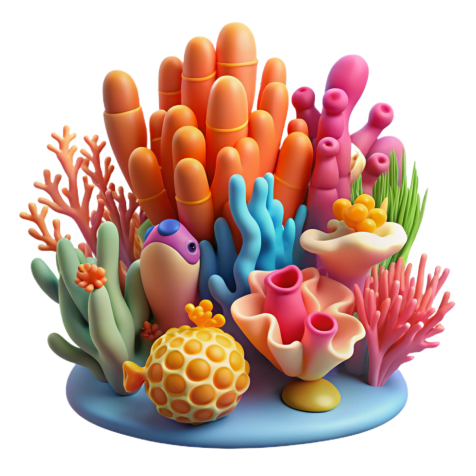 serene rustic Vibrant 3D Render of Colorful Coral Reef premium png