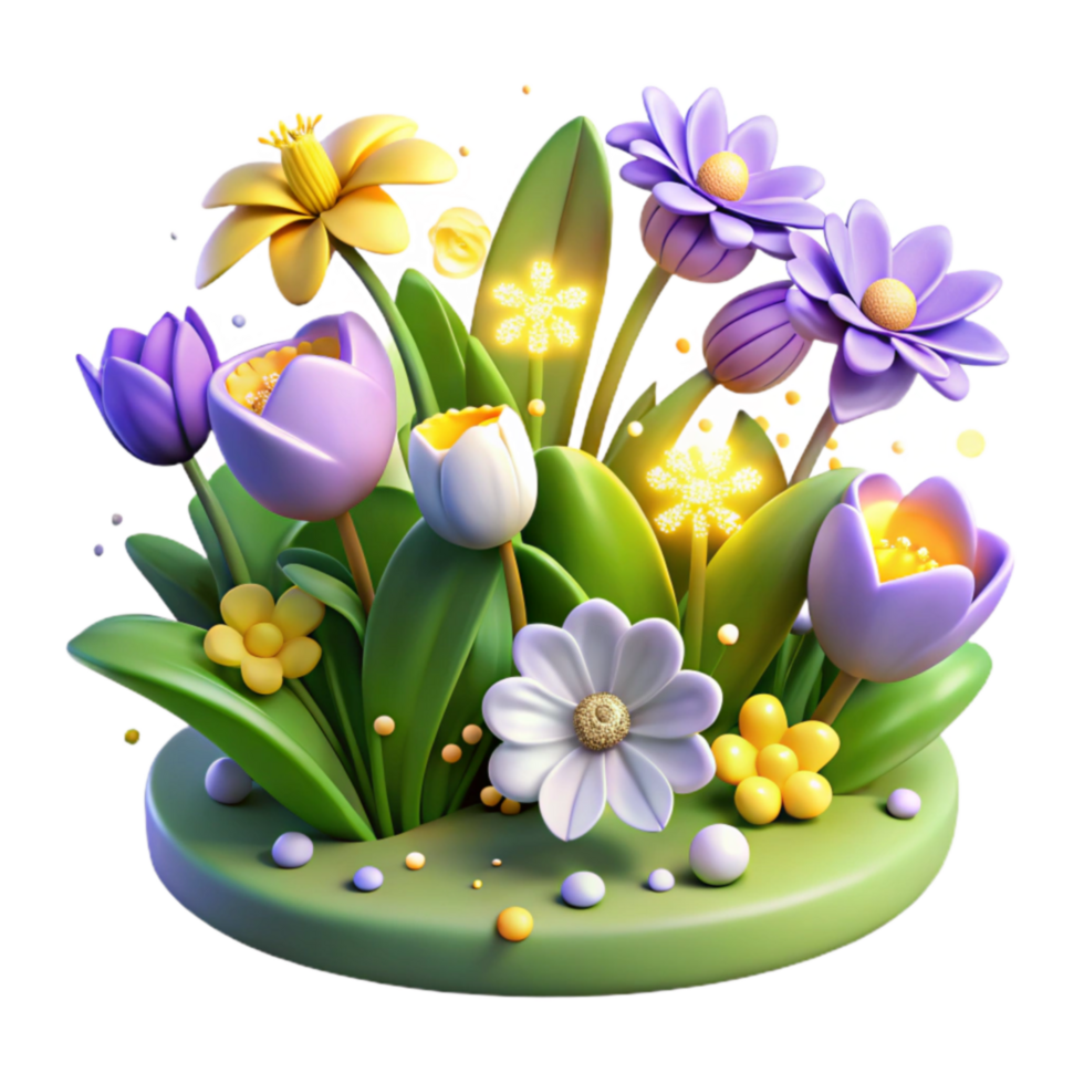Vibrant Spring Flower Arrangement 3D Render png