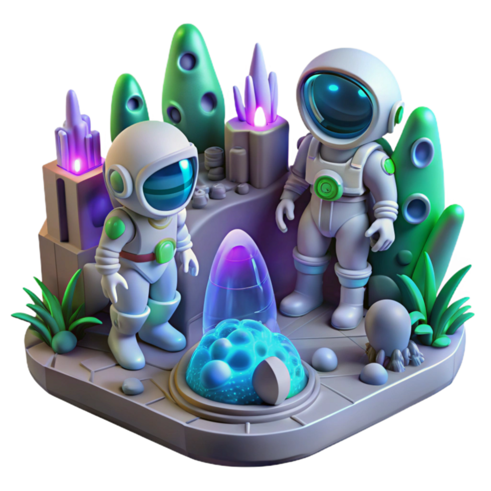 Astronauts Exploring Alien Planet 3D Render png
