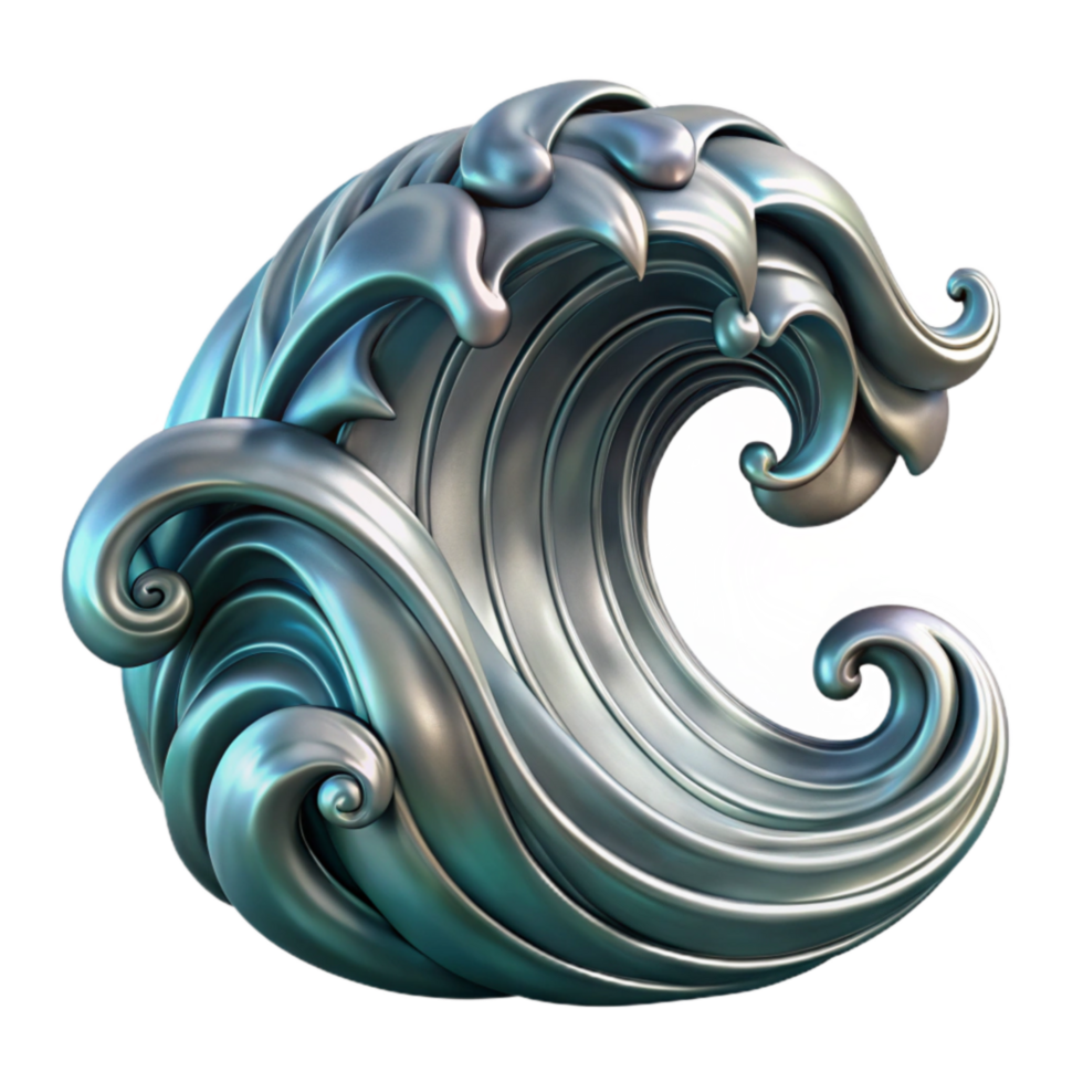 stunning creative Ocean Wave Scroll 3D Rendered Metallic Art high quality png