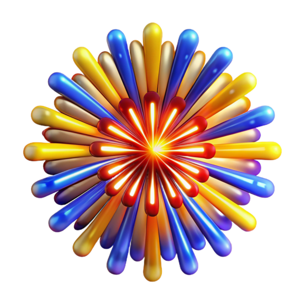 Abstract Colorful Burst 3D Render of Radiating Shapes png