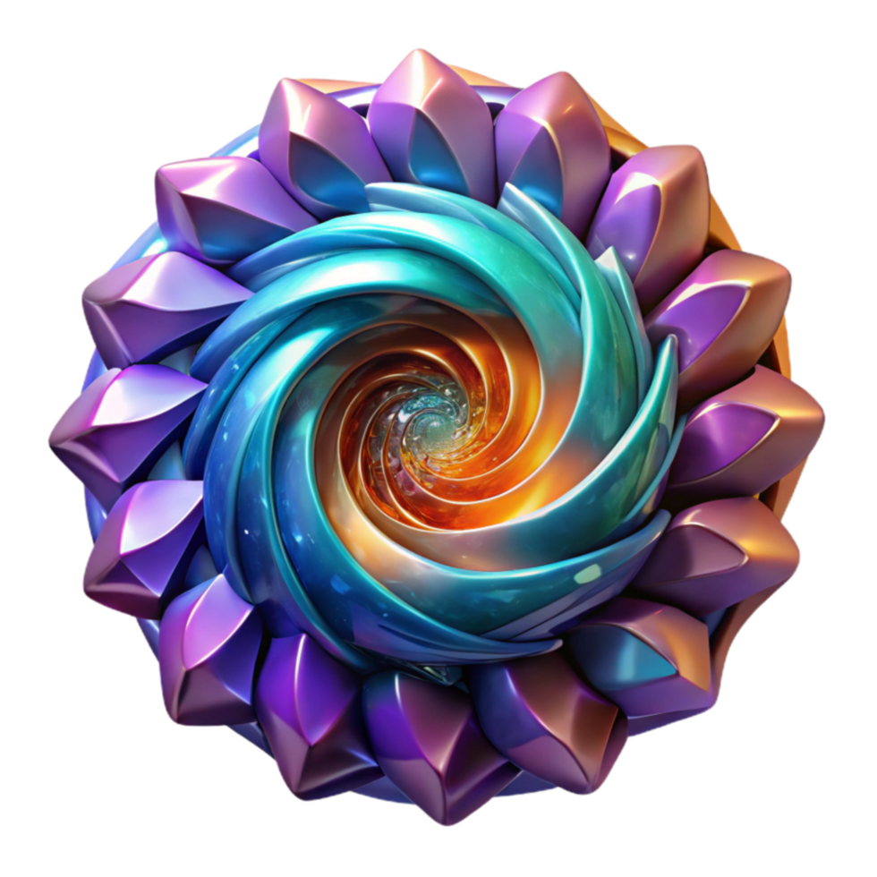 Abstract Spiral 3D Render of Colorful Swirling Geometric Form png