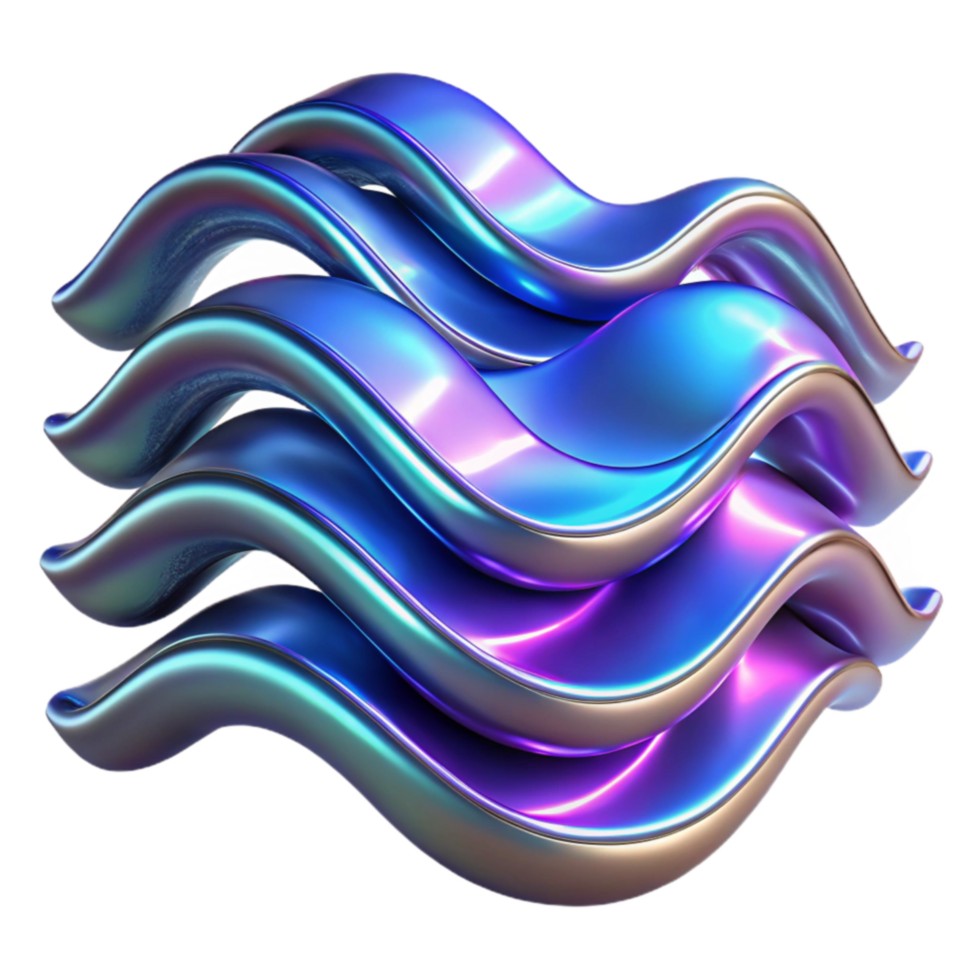 Abstract Metallic Waves Iridescent 3D Render png