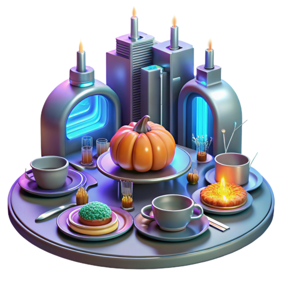 wonderful contemporary Futuristic Autumn Table Setting with Pumpkin authentic png