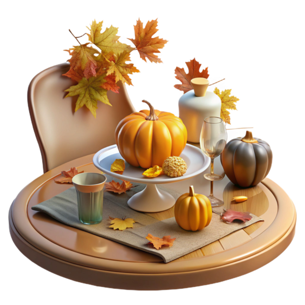 serene creative Autumn Harvest Table Setting with Pumpkins and Fall Leaves exclusive png