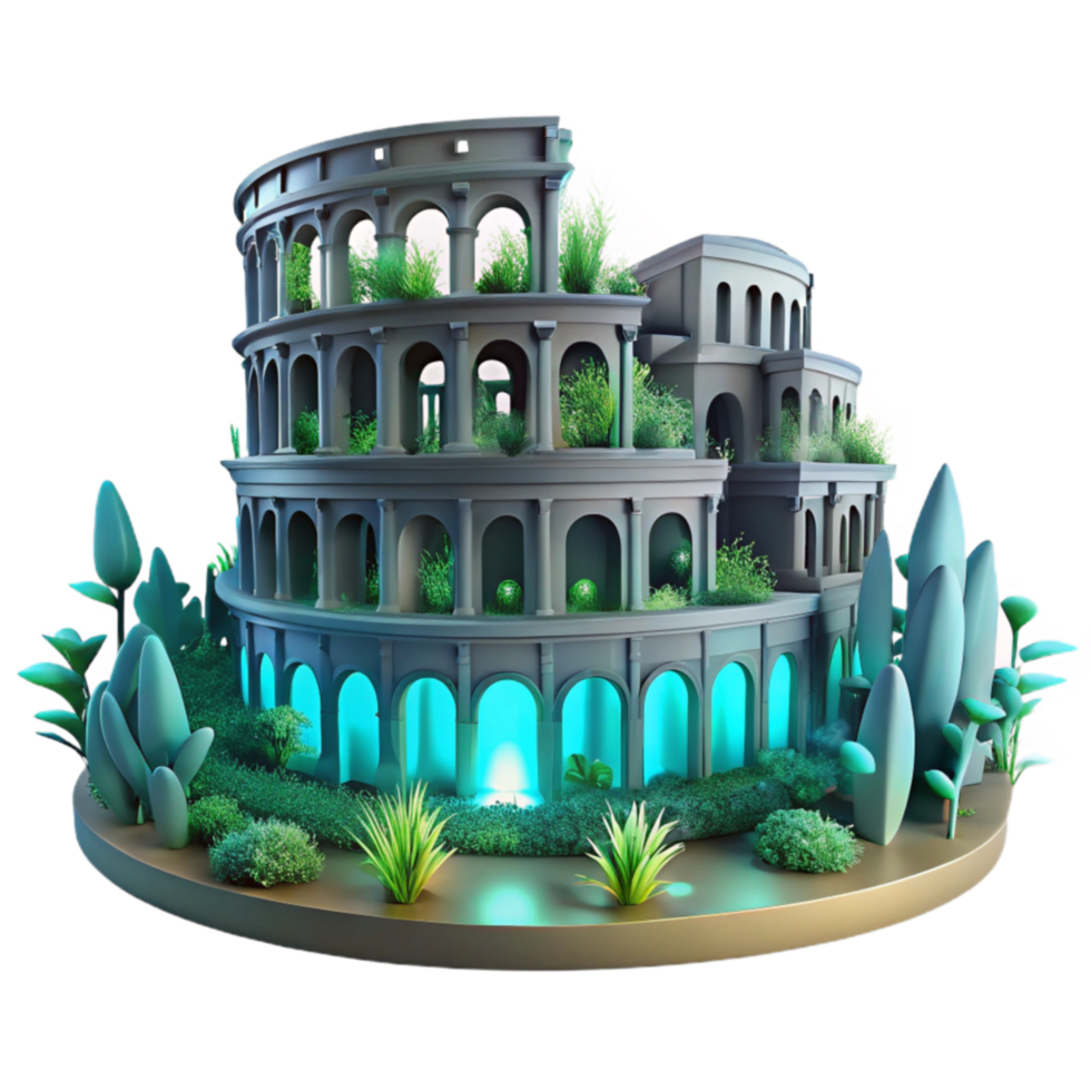 vibrant classic Vertical Garden in Ancient Amphitheater Design detailed png
