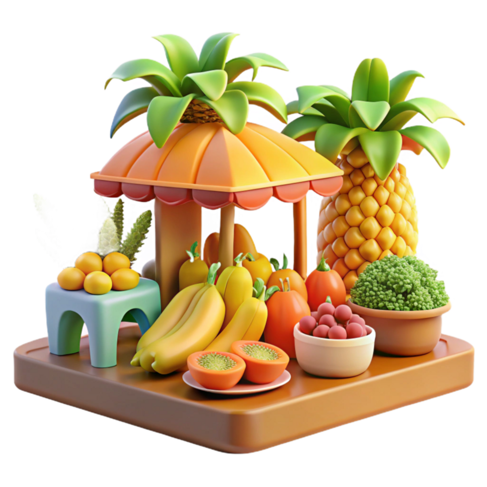 extraordinary creative Tropical Fruit Stand A 3D Render of Exotic Fruits high quality png