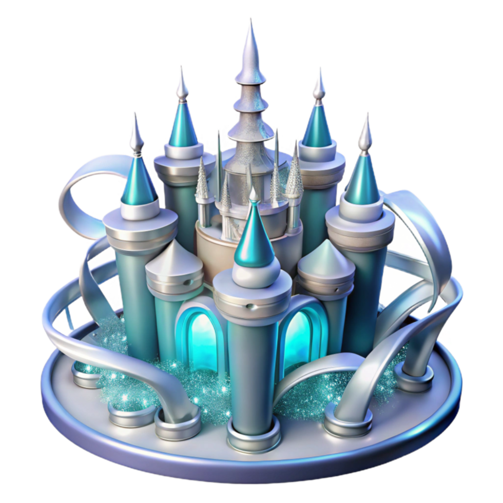 elegant minimalist Enchanted Ice Castle A Fairytale 3D Render high quality png
